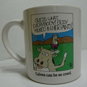 Calves Can Be So Cruel Leigh Ruben Collectible Coffee Mug Cup Funny Cows Comic